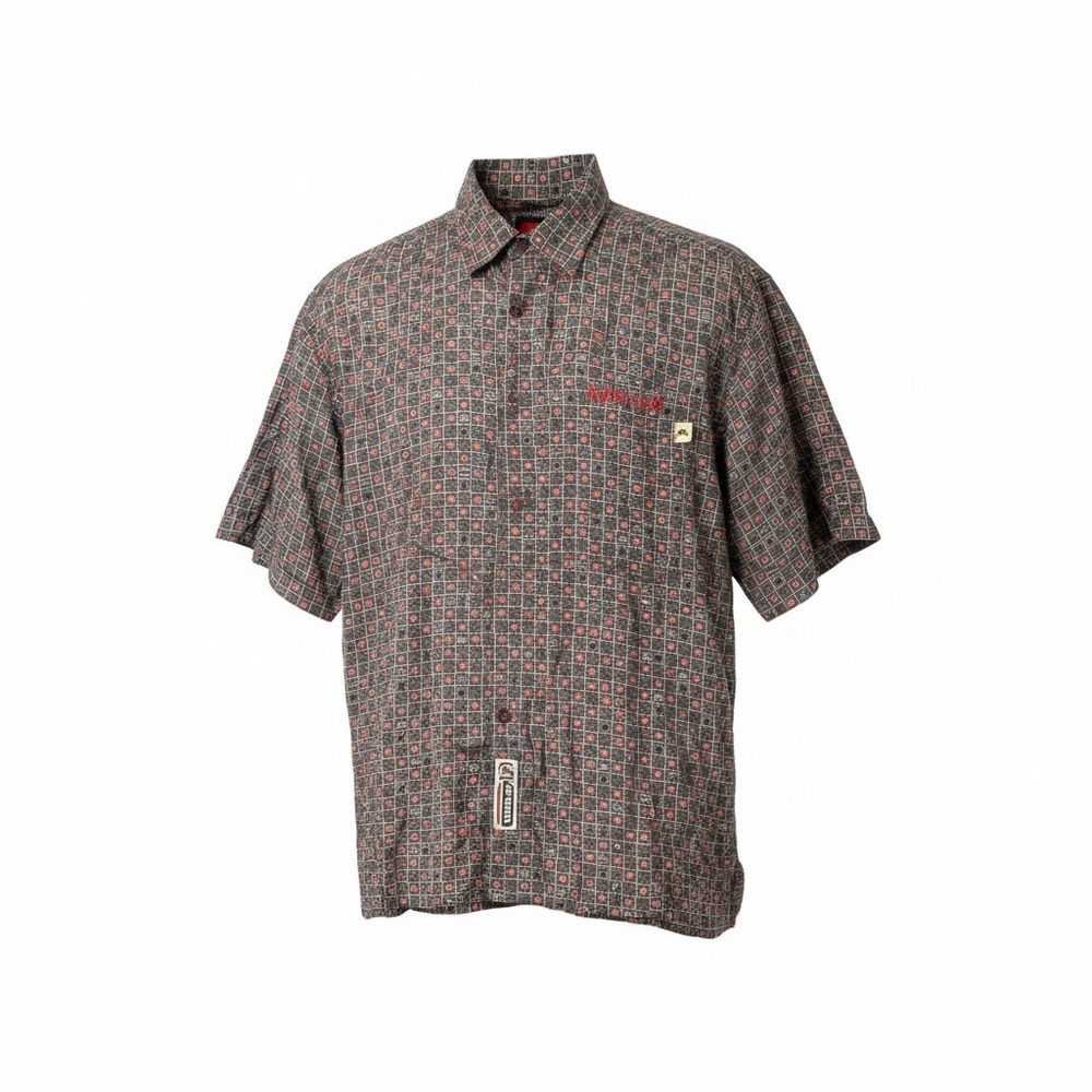 AVIREX Vintage Y2K Mens Short Sleeve Button Up Shirt XL Geometric Print Teak